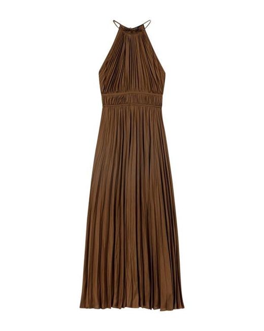 Maje Women's Brown Pleated Maxi Dress - www.benaras.co