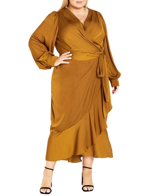 City Chic Orange Ophelia Long Sleeve Faux Wrap Maxi Dress