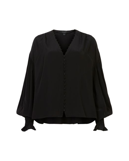 AllSaints Black Stella Button-up Blouse