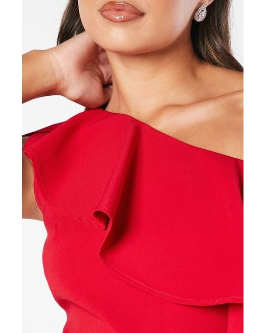 Coast Red One Shoulder Ruffle Crepe Midi Dress