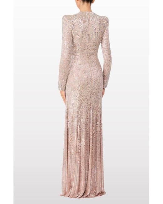 Jenny Packham Pink Rory Embellished Mock-Neck Maxi Dress