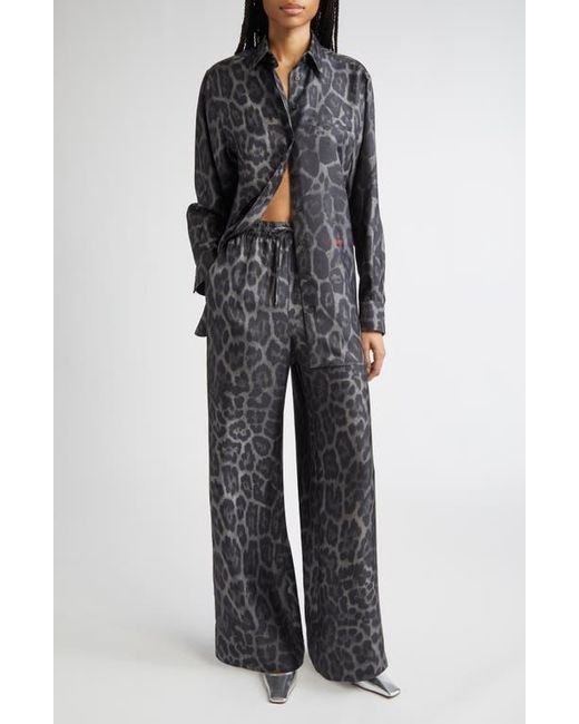 Stella McCartney Black Leopard Print Silk Button-Up Shirt