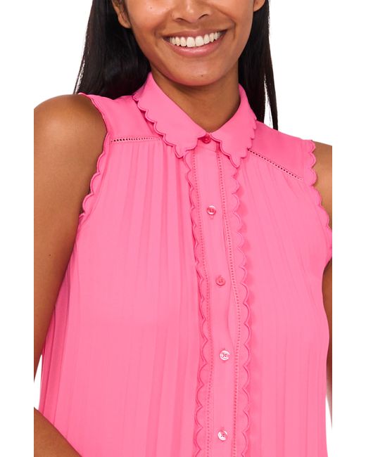 Cece Pink Scalloped Pleated Shirtdress