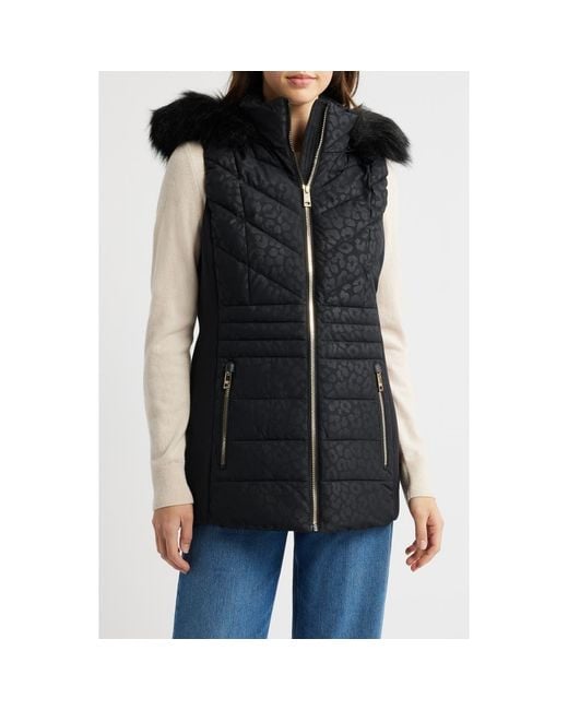 MICHAEL Michael Kors Women's Black Faux Fur Trim Quilted Vest
