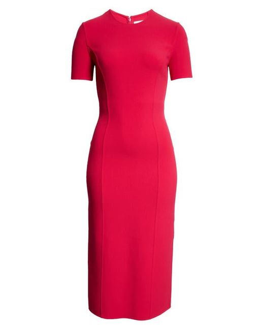 Michael Kors Red Stretch Wool Midi Sheath Dress