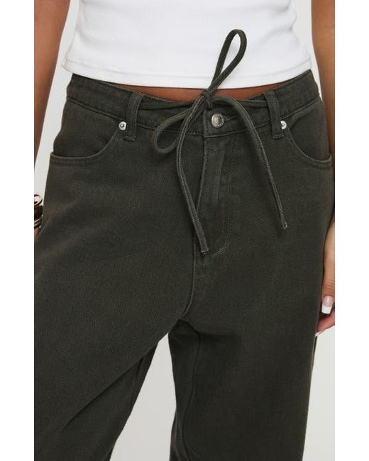 Princess Polly Black Bruiser Tie Waist Mid Rise Wide Leg Jeans
