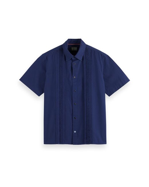 Scotch & Soda Blue Pintuck Detail Short Sleeve Button-up Shirt for men