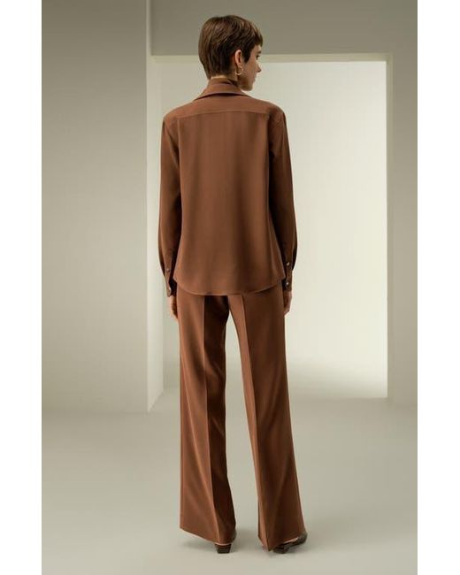 LILYSILK Brown Basic Silk Spread Collar Shirt