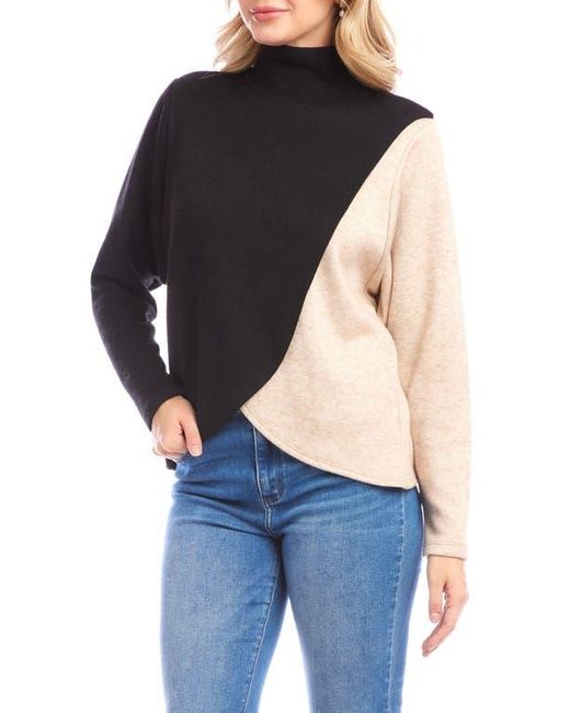 Karen Kane Black Colorblock Turtleneck Crossover Hem Knit Top