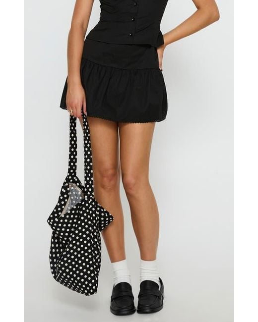 Princess Polly Women's Black Sweet Treat Shirred Organic Cotton Button-Up Shirt & Miniskirt Set