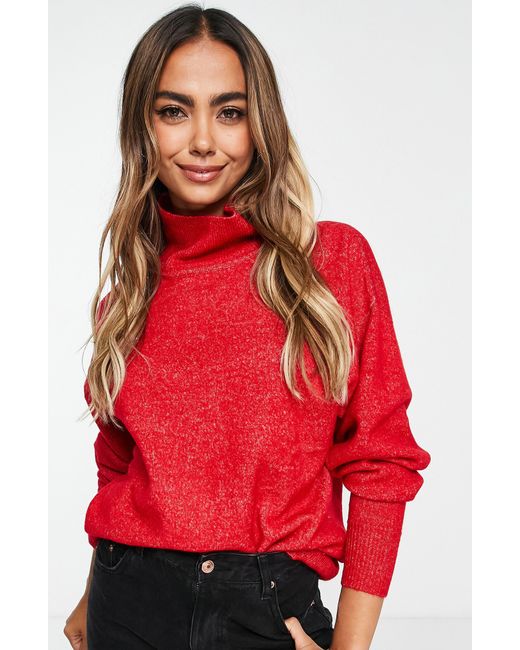 ASOS Scrunch Neck Longline Sweater in Red Lyst