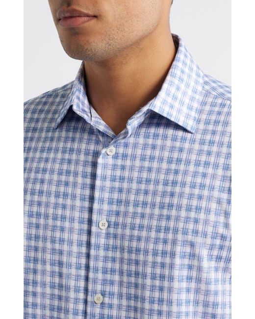 Bugatchi Blue Miles Ooohcotton Abstract Print Short Sleeve Button-Up Shirt for men