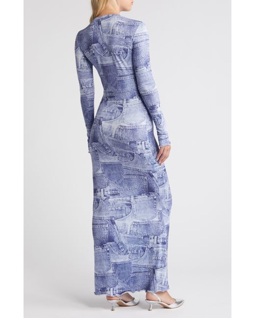Something New Blue Denny Long Sleeve Maxi Dress