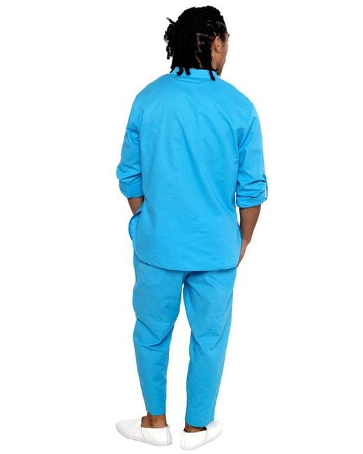 DAI MODA Blue Yahyah Linen Drawstring Pant for men