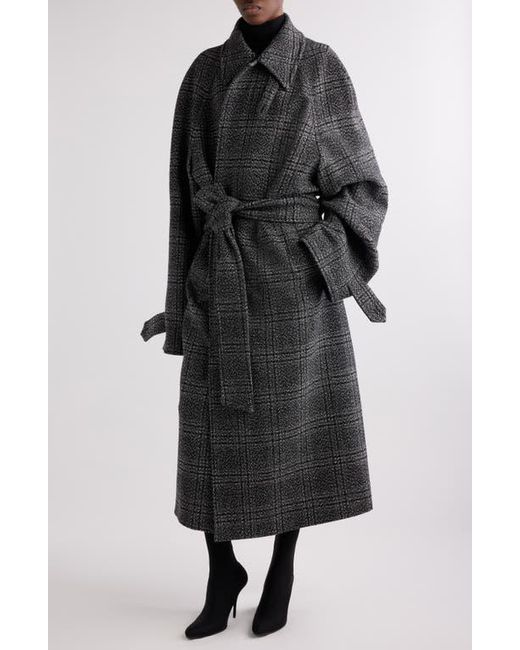 Balenciaga Black Check Oversize Wool Belted Coat