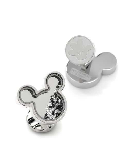 Cufflinks Inc. Black X Disney Mickey Silhouette Floating Crystals Cuff Links for men