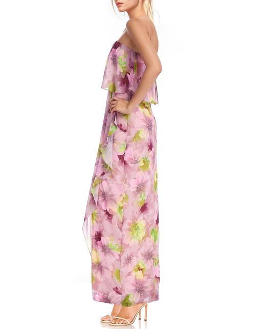 Badgley Mischka Pink Floral Popover Strapless Gown