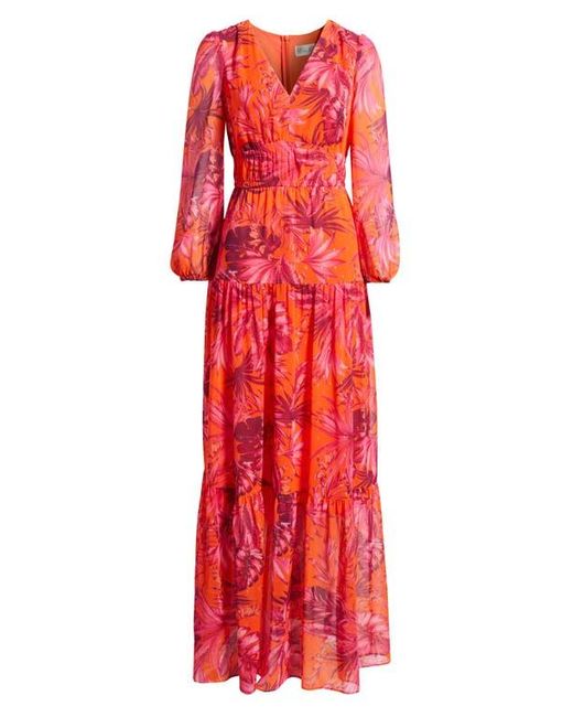 Eliza J V-Neck Long Sleeve Tiered Maxi Dress