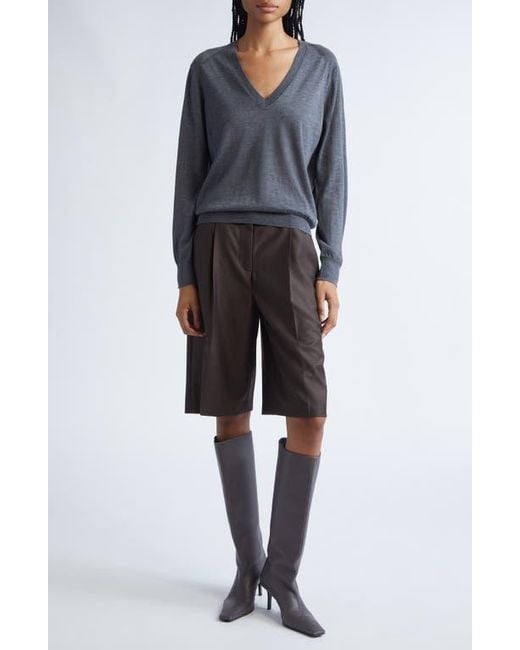 Loulou de Saison Brown Adler Pleated Virgin Wool Bermuda Shorts