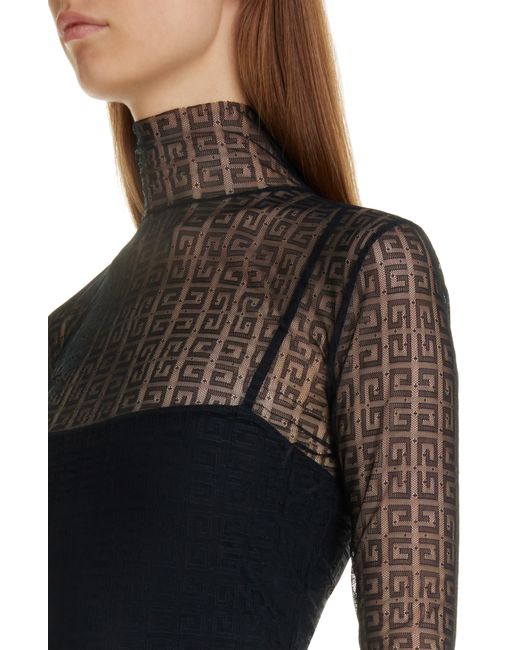 Givenchy Black 4g Tulle Overlay Long Sleeve Dress