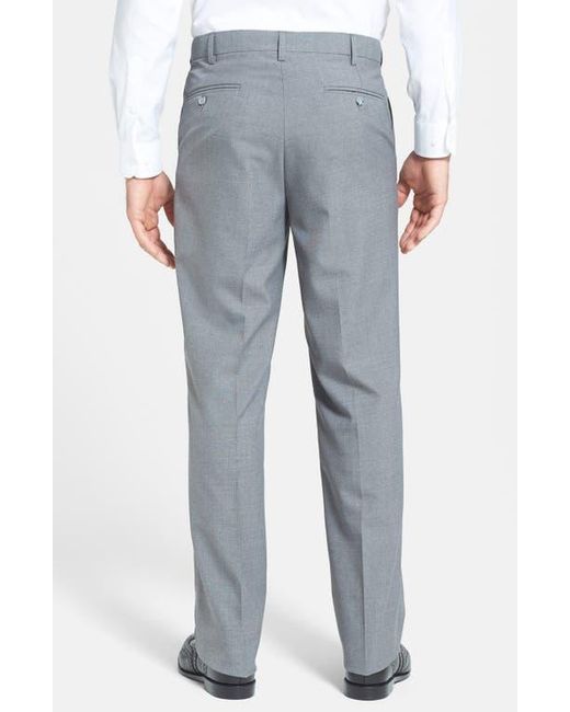 Berle Gray Self Sizer Waist Plain Weave Flat Front Washable Trousers for men