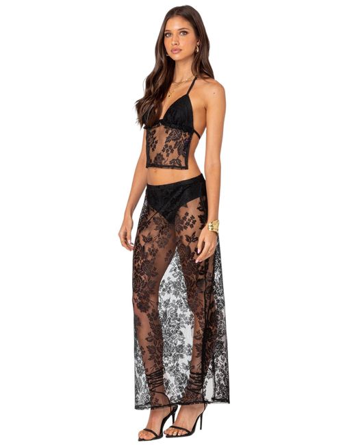 Edikted Black Bess Sheer Lace Cover-up Maxi Skirt