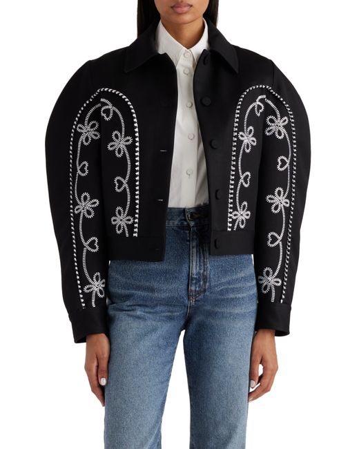 Chloé Black Embroidered Puff Shoulder Wool Jacket