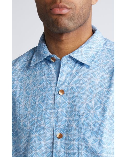 Tommy Bahama Blue Coconut Point Fleur De Geometric Short Sleeve Button-up Shirt for men