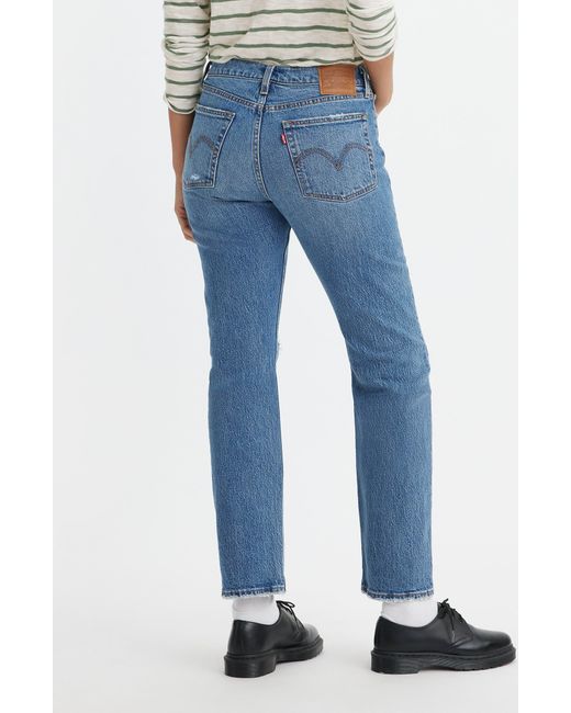 Levi's Blue Wedgie Ripped High Waist Straight Leg Ankle Jeans
