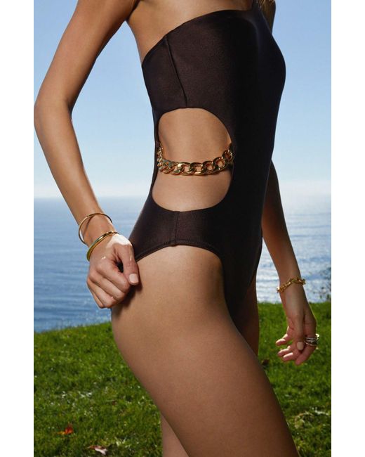 L'Agence Brown Ava Cutout Chain One-shoulder Underwire One-piece Swimsuit