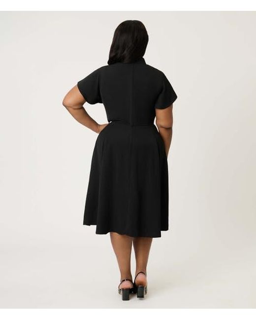 1940s evening dresses plus size [Plus Size] Black 1940s Long Sleeve Solid Lace Dress main image 0