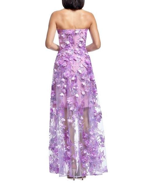 Dress the Population Purple Melissa Sequin Floral Appliqué Strapless Gown