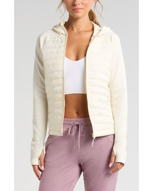 Zella White Seamless Mixed Media Puffer Jacket