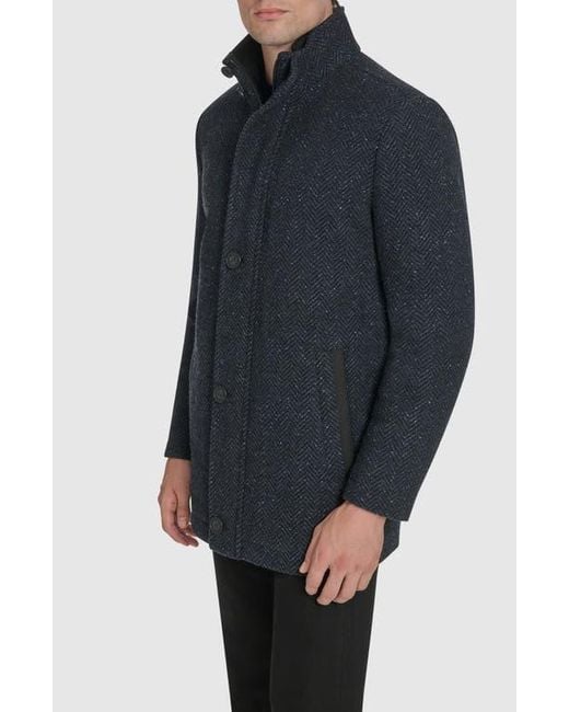 Andrew Marc Black Dorsey Plaid Wool Blend Car Coat for men