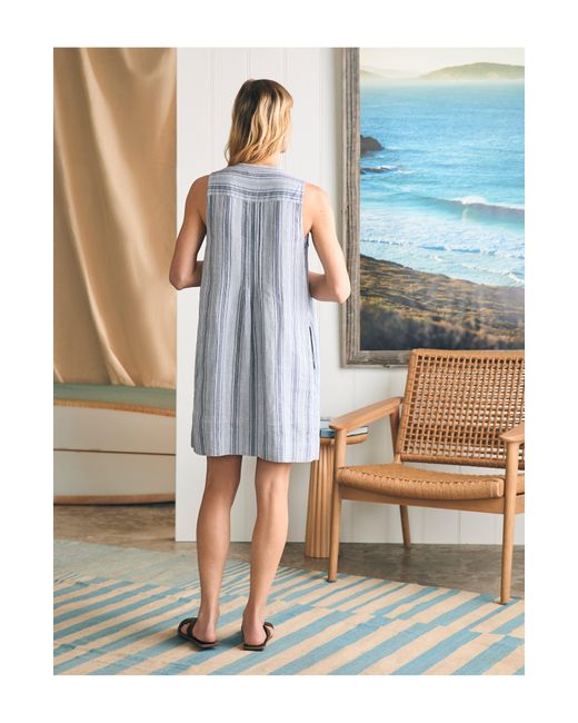 Faherty Brand Blue Isha Stripe Sleeveless Linen Dress
