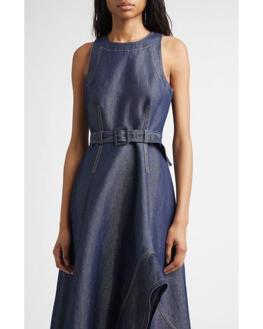 Cinq À Sept Blue Zelda Sleeveless Belted Cotton Blend Denim Dress