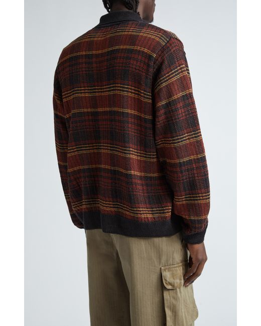 Our Legacy Brown Evening Polo Intarsia Check Hemp Cardigan for men
