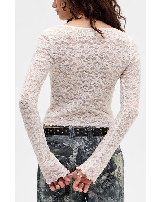 BDG White Olivia Lace Long Sleeve Top