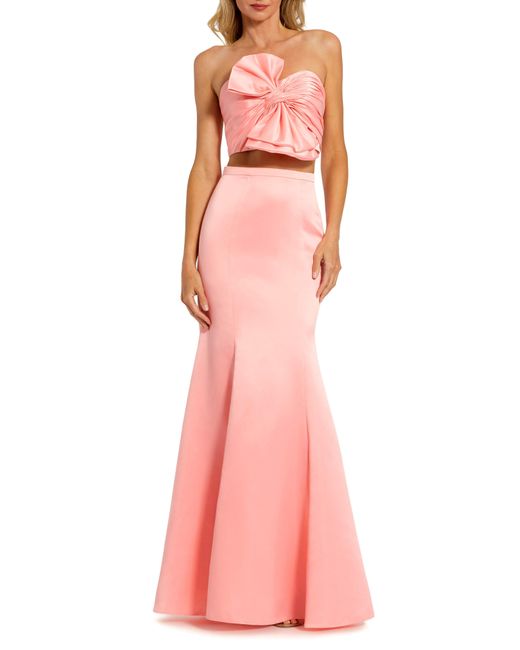Mac Duggal Pink Bow Satin Two-piece Mermaid Gown
