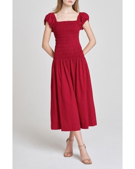 sachin and babi light blue dress Wayf Cassidy Smock Bodice Midi Sundress in Red