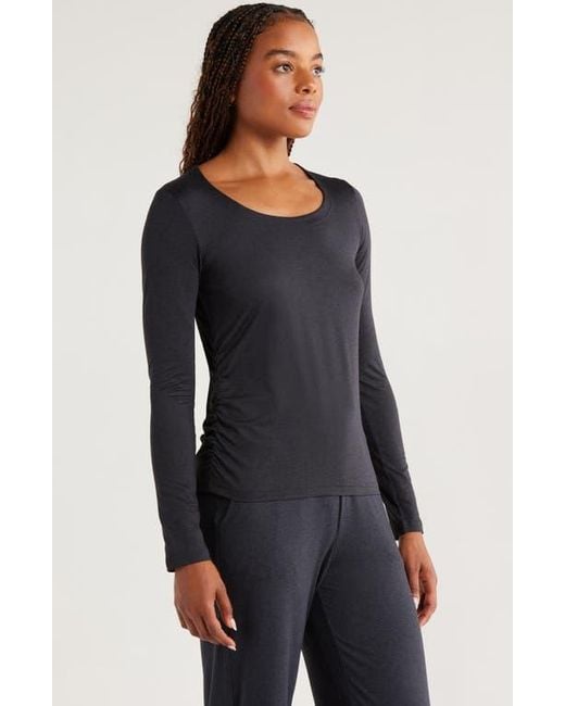 Zella Black Restore Soft Lite Ruched Long Sleeve T-Shirt