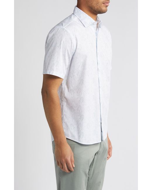 Robert Barakett White Leaf Print Short Sleeve Cotton Button-up Shirt for men