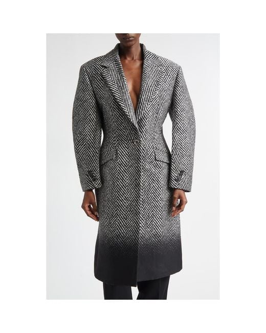 Givenchy Gray Dip Dye Wool Blend Herringbone Coat