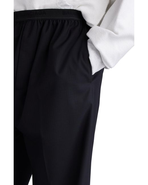 Balenciaga Black Elastic Waist Wool Ripstop Pants for men