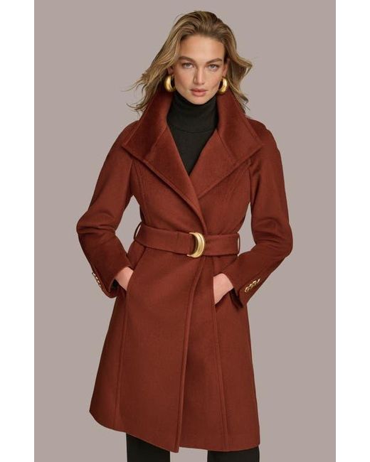 Donna Karan Red Belted Wool Wrap Coat