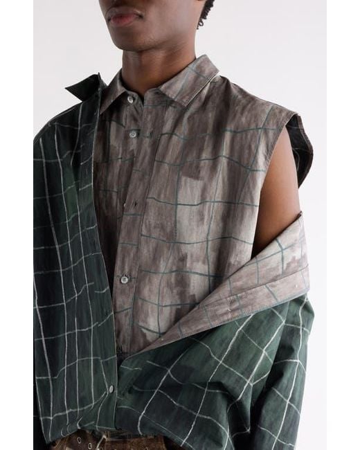 Acne Black Sayer Painted Check Papery Cotton Poplin Layered Button-Up Shirt for men