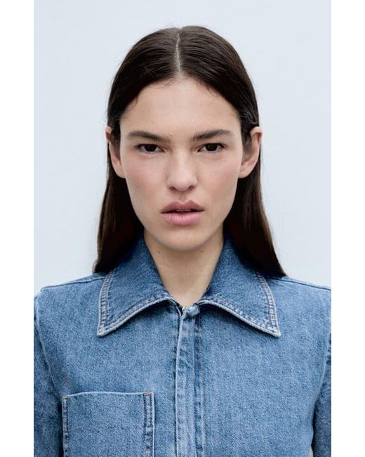 Mango Blue Fleur Tie Waist Denim Jumpsuit