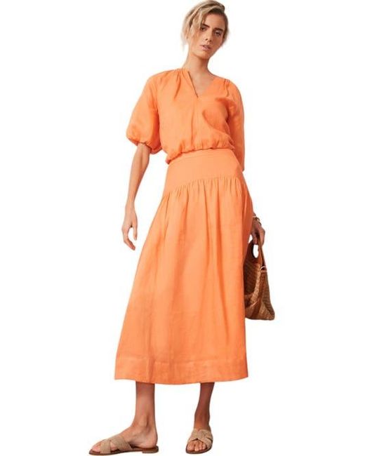 green emerald velvet dress Orange Smocked Midi Dress w/ Floral Details