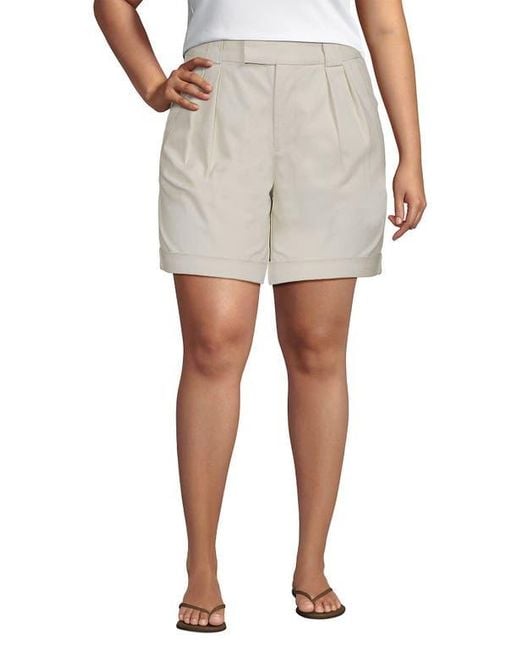 Lands' End Gray Chino High Rise Pleated 7 Shorts