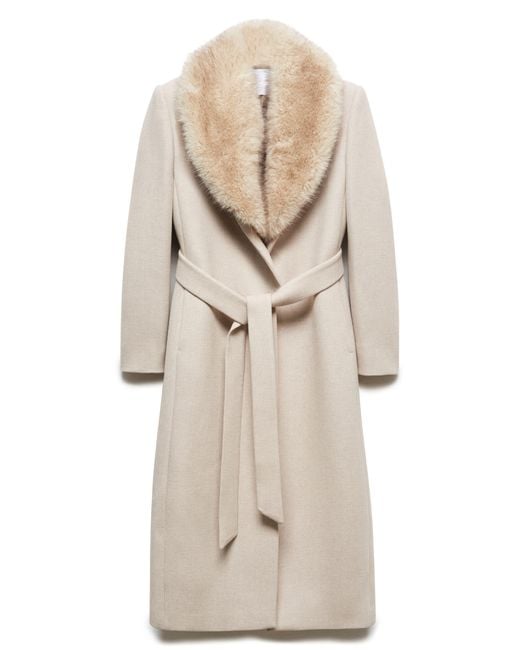 Mango Natural Wool Blend Coat With Removable Faux Fur Collar